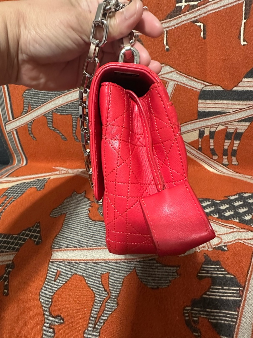 LIKE NEW - Miss Dior Cannage Red Shoulder Bag with Silver Hardware - NO CALLOUTS - Picture 5 of 15